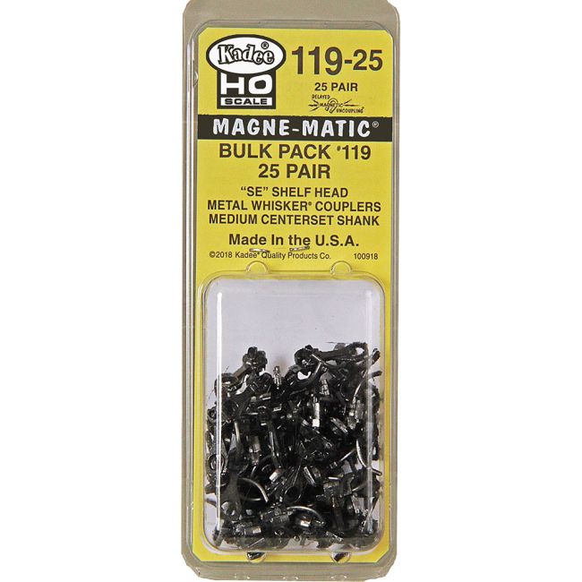 Kadee HO 119-25 - #119 SE Shelf Whisker Metal Coupler - Medium (9/32") Centerset Shank (Bulk Pack - 25 Pair)