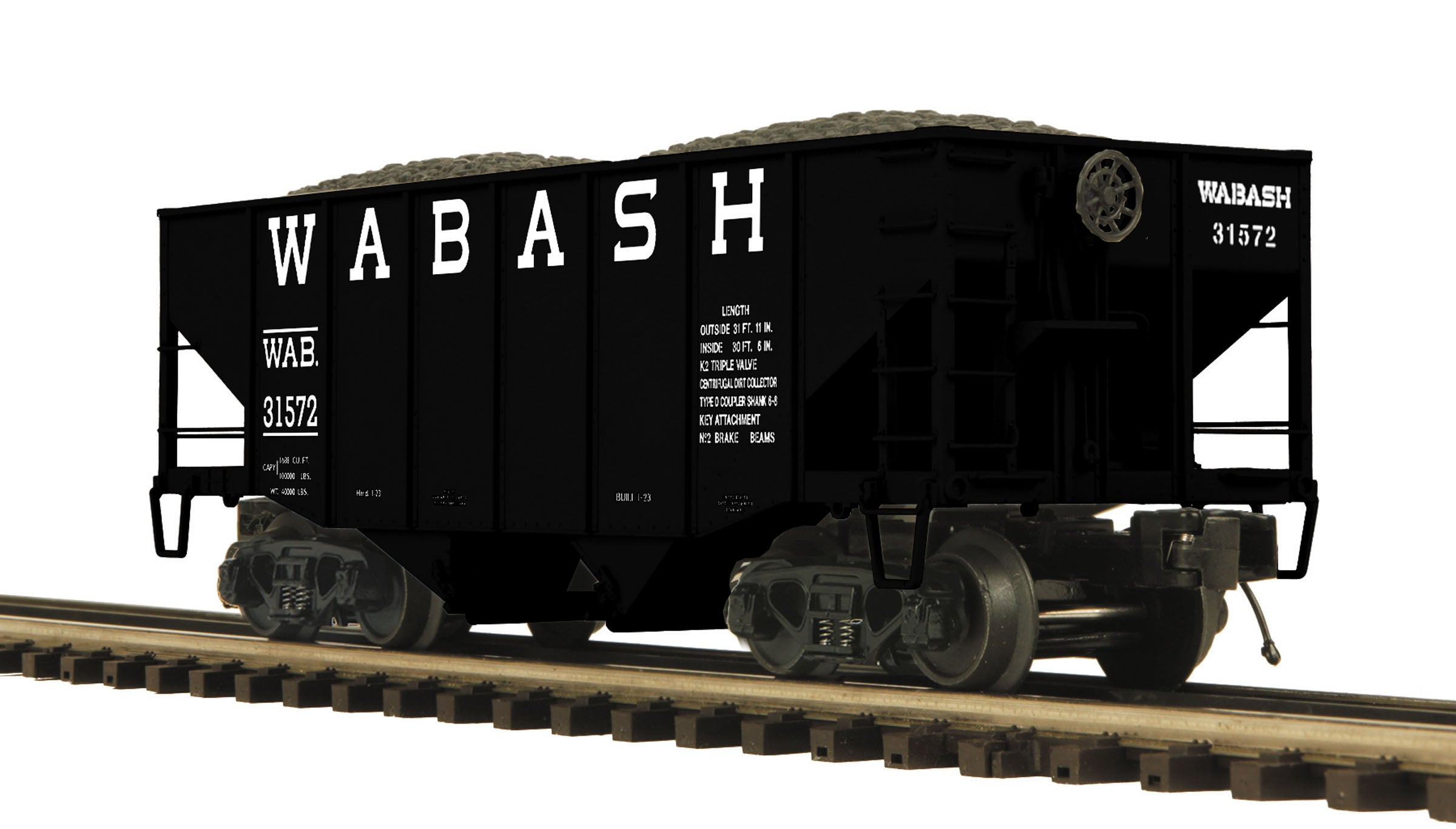 MTH 20-957WAB2 - 2-Bay Fish Belly Hopper Car "Wabash" #31577 - Custom Run for MrMuffin'sTrains