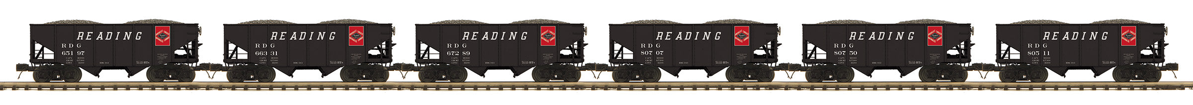 MTH 20-92407 - 2-Bay Fish Belly Hopper Car Set "Reading" (6-Car) Set 2