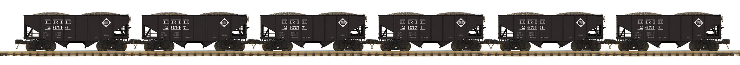 MTH 20-92408 - 2-Bay Fish Belly Hopper Car Set "Erie" (6-Car) Set 1