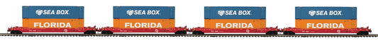 MTH 20-92439 - Premier - Husky Stack Car "Florida East Coast" (4-Car) w/ Florida Containers - Custom Run for MrMuffin'sTrains