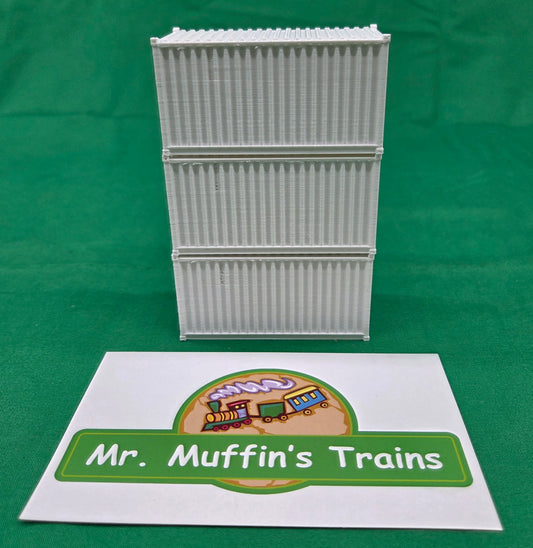 Trackside 3D #L5W - 3D Printed Flat Load - 20' Intermodal Container - White (3-Pack)