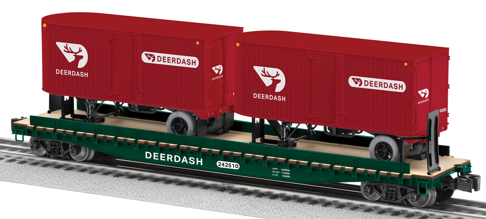 Lionel 2426710 - 50' Flatcar "Deer Dash" w/ 20' Trailers #242510