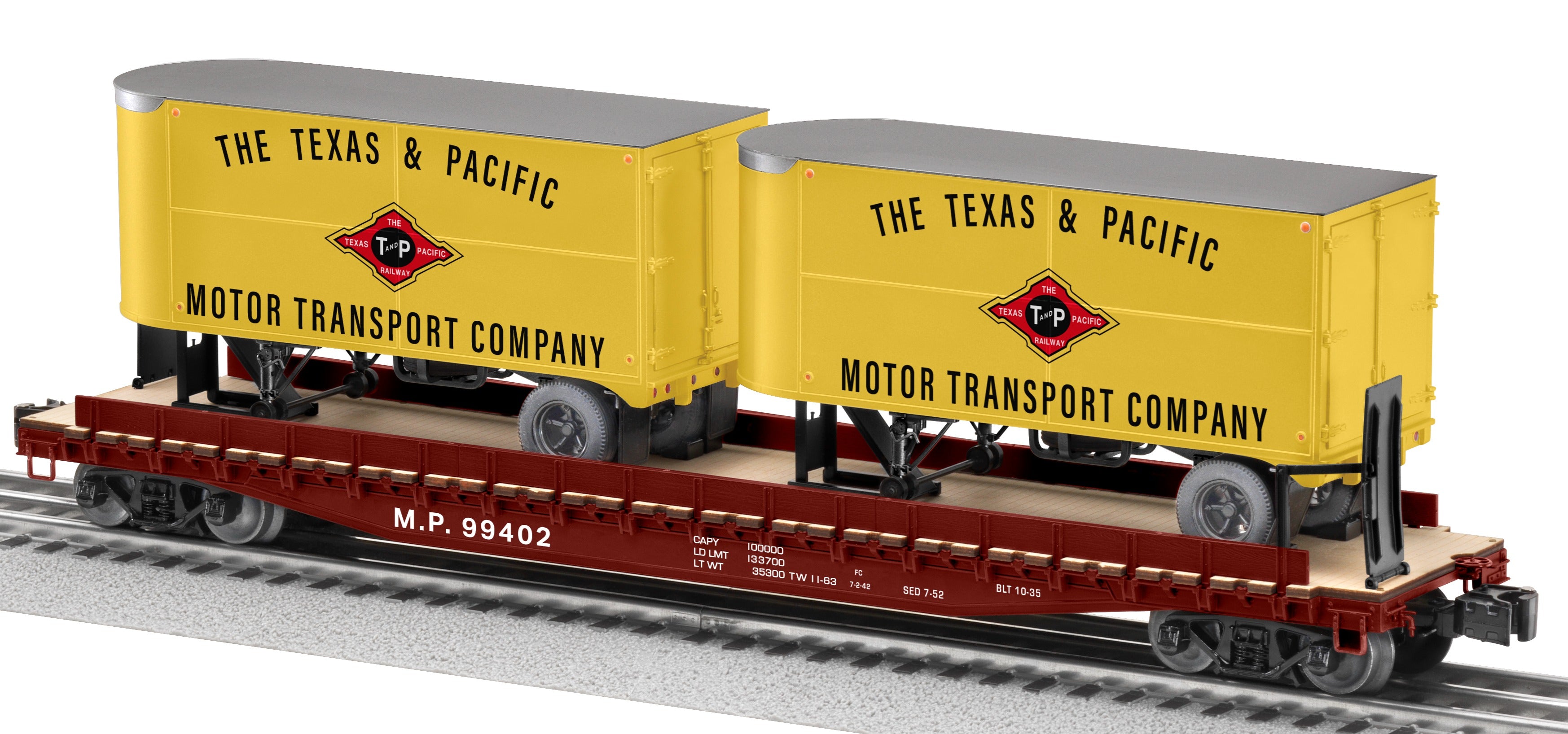 Lionel 2426750 - 50' Flatcar "Texas & Pacific" w/ 20' Trailers #99402