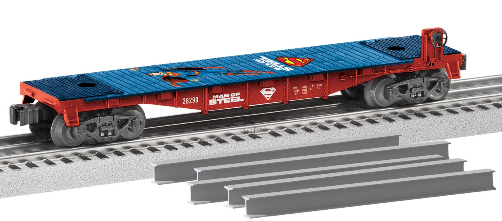 Lionel 2428290 - DC Comics - Superman Man of Steel Flatcar w/  i-Beam Load