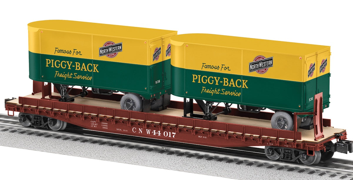 Lionel 2526370 - Flat Car "Chicago & North Western" w/ 2 Trailers #44017 - MrMuffin'sTrains