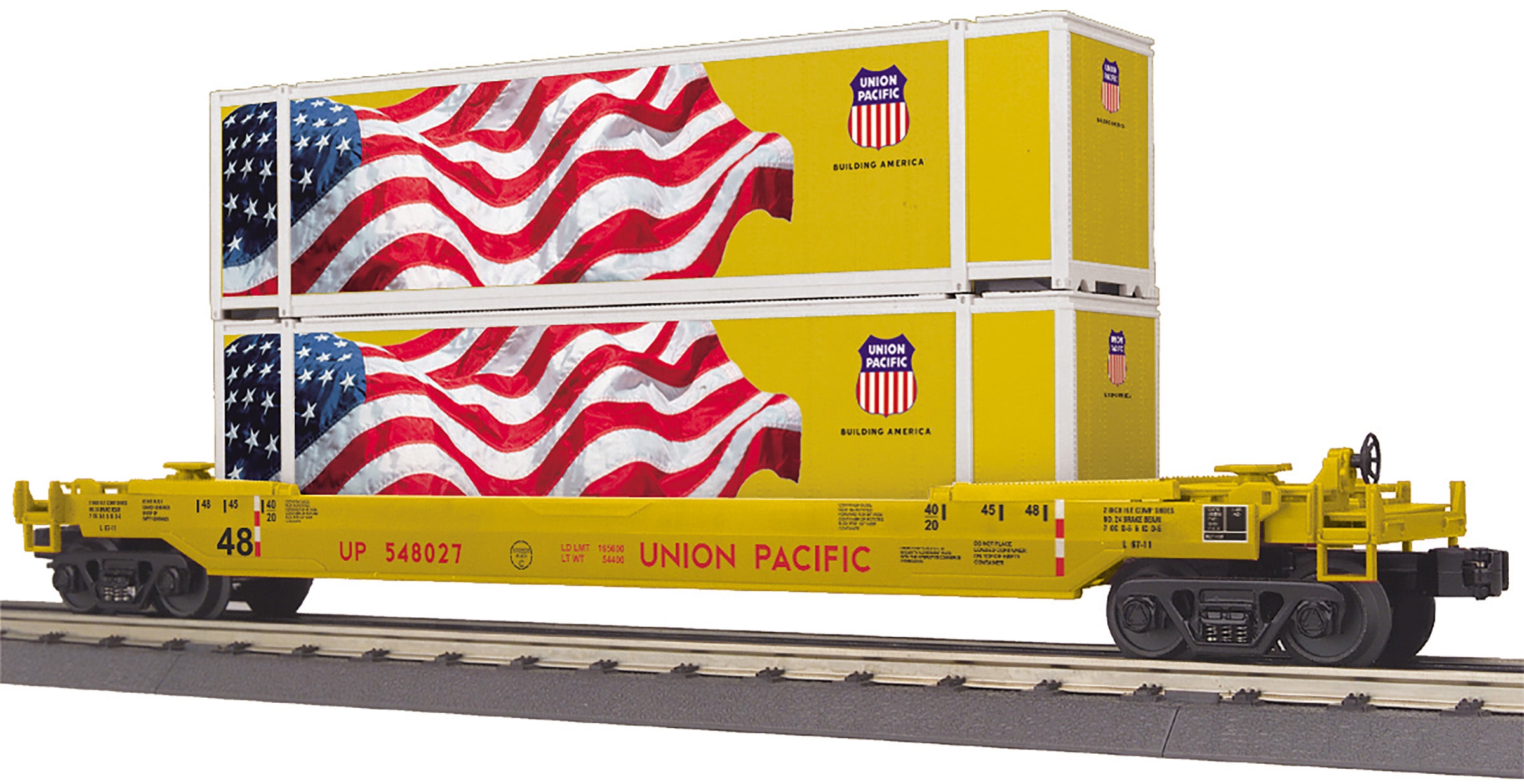 MTH 30-76902 - Husky Stack Car "Union Pacific" #548027 (Flag Containers)