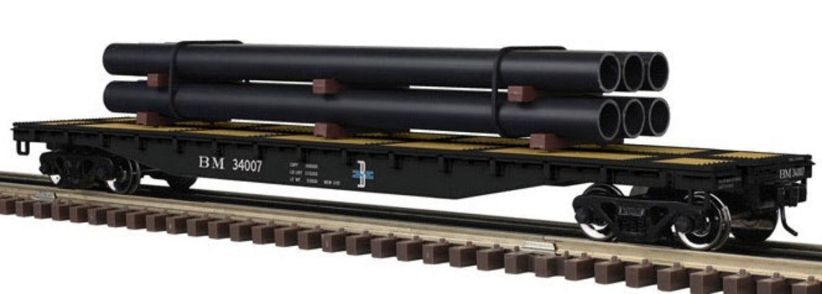 Atlas O 3001882 - Trainman - 52'6" Flat Car "Boston & Maine" w/ Pipe Load