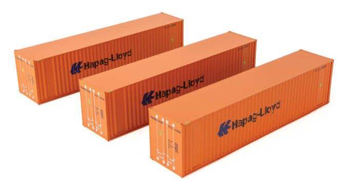 Walthers HO 949-18202 - SceneMaster - 40' Hi Cube Corrugated Container "Hapag-Lloyd" w/ Flat Roof (3 Pack)