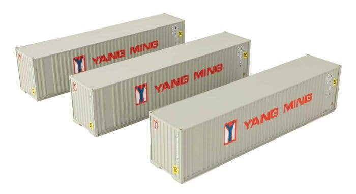 Walthers HO 949-18205 - SceneMaster - 40' Hi Cube Corrugated Container "Yang Ming" w/ Flat Roof (3 Pack)