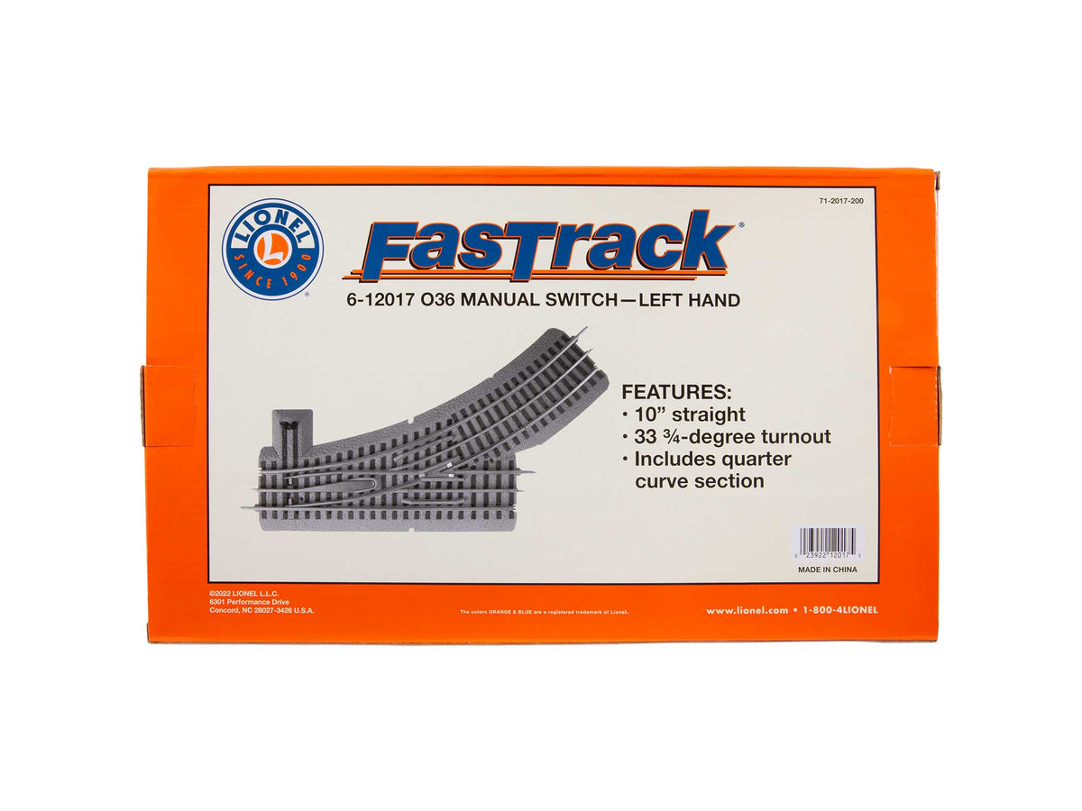 Lionel 6-12017 - FasTrack - O-36 Manual Switch Track (Left) - MrMuffin'sTrains