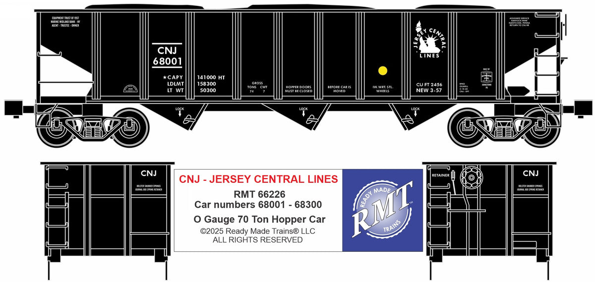 Ready Made Trains RMT-66226 - 70 Ton 3-Bay Coal Hopper Car "Jersey Central"