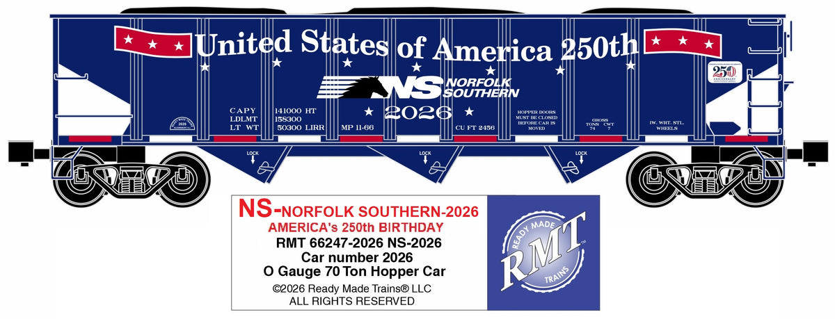 Ready Made Trains RMT-66247-2026 - 70 Ton 3-Bay Coal Hopper Car "Norfolk Southern" #2026 w/ Load