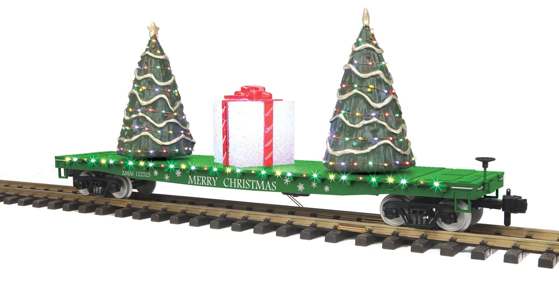 MTH 70-76074 - Flat Car "Christmas" #122525 w/ Lighted Christmas Trees