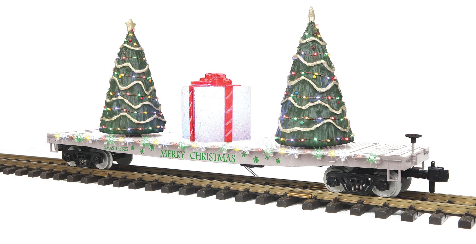 MTH 70-76078 - Flat Car "Christmas" #122525 w/ Lighted Christmas Trees
