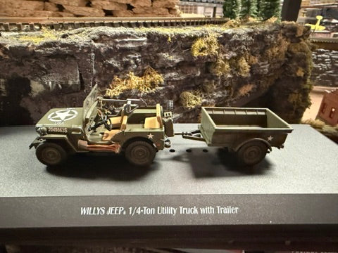 Atlas O 3002658 - Willys Jeep 1/4-Ton Utility Truck w/ Trailer 1/43