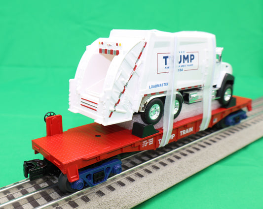 MTH 30-76928 - RailKing - Flat Car "Donald J. Trump" #4547 w/ Garbage Truck