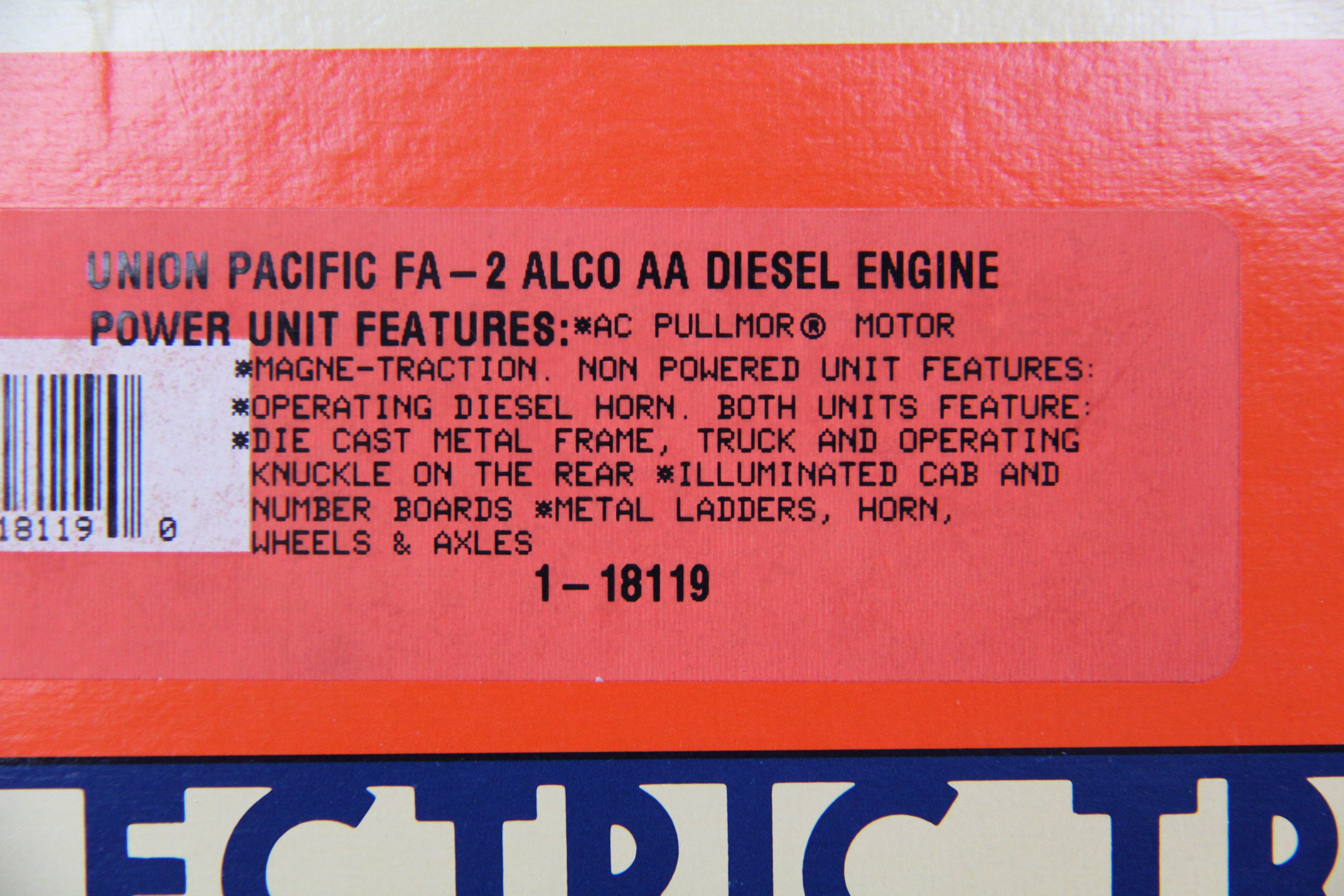 Lionel 6-18119 Union Pacific FA-2 Alco AA Diesel Engine Power Unit-Second hand-M4457