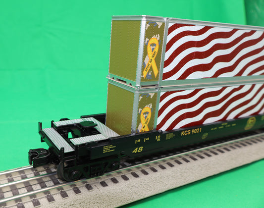 MTH 30-70128 - RailKing - Husky Stack Car "Kansas City Southern" (3-Car)
