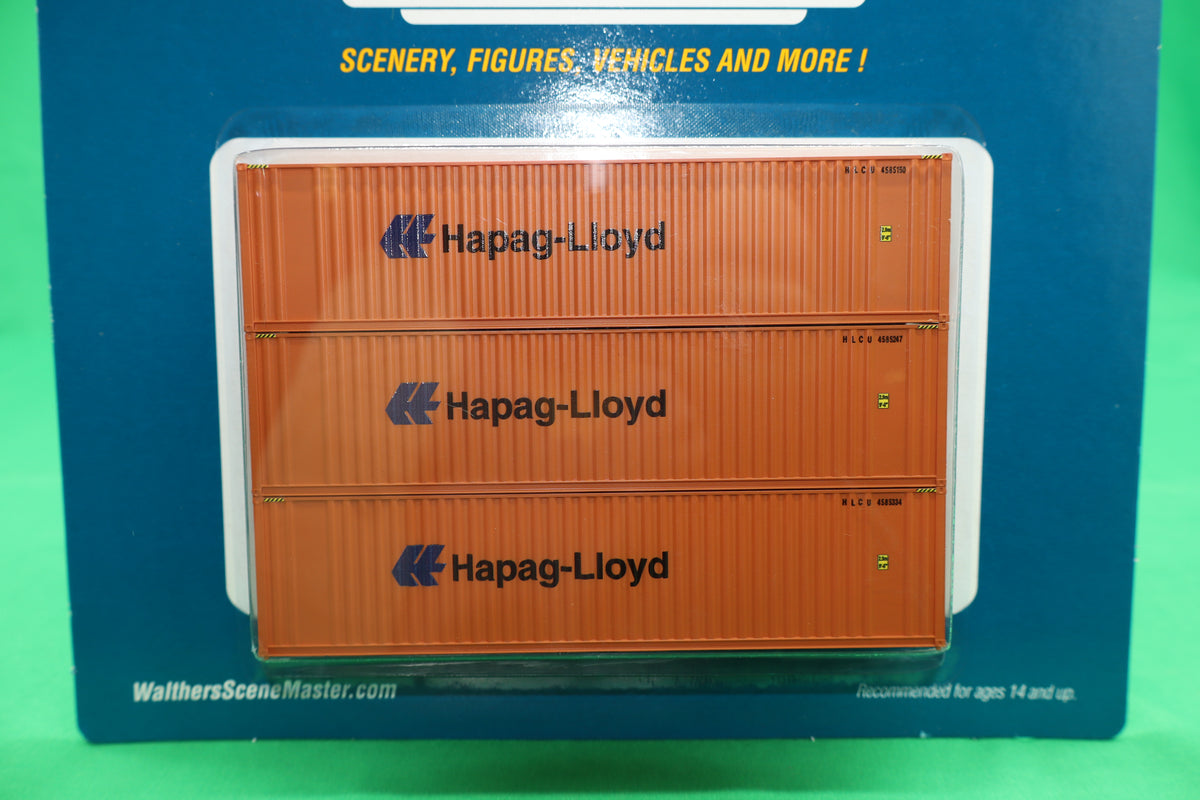 Walthers HO 949-18202 - SceneMaster - 40' Hi Cube Corrugated Container "Hapag-Lloyd" w/ Flat Roof (3 Pack)