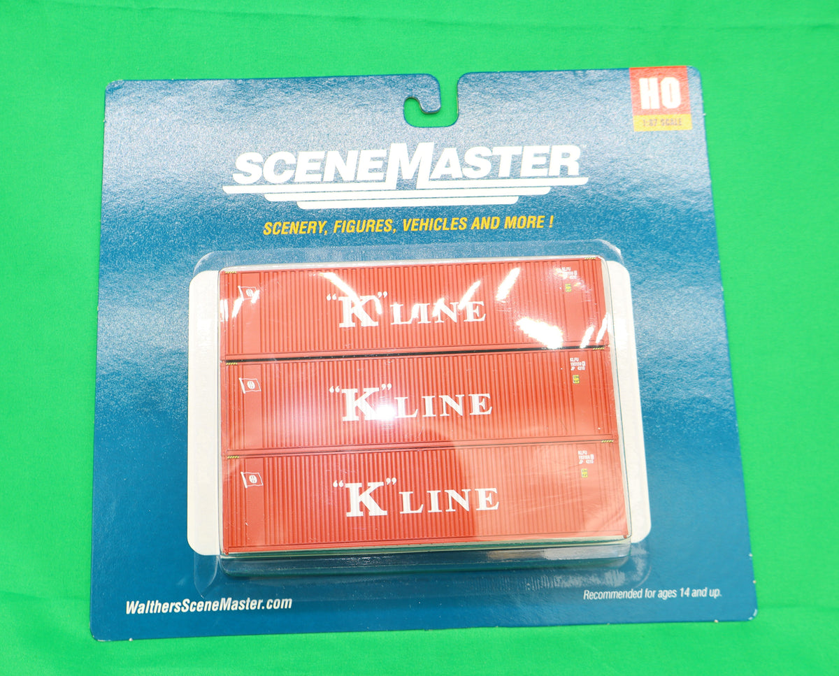 Walthers HO 949-18204 - SceneMaster - 40' Hi Cube Corrugated Container "K-Line" w/ Flat Roof (3 Pack)