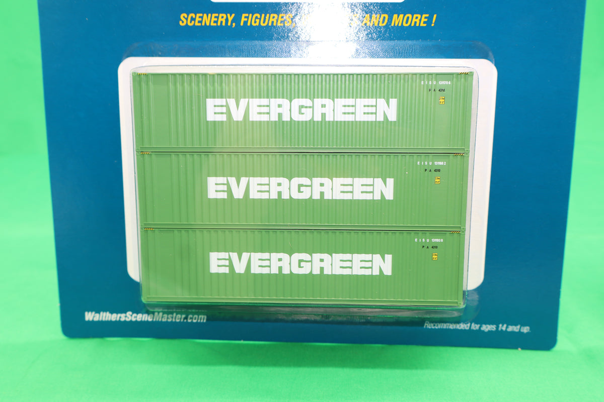Walthers HO 949-18200 - SceneMaster - 40' Hi Cube Corrugated Container "Evergreen" w/ Flat Roof (3 Pack)