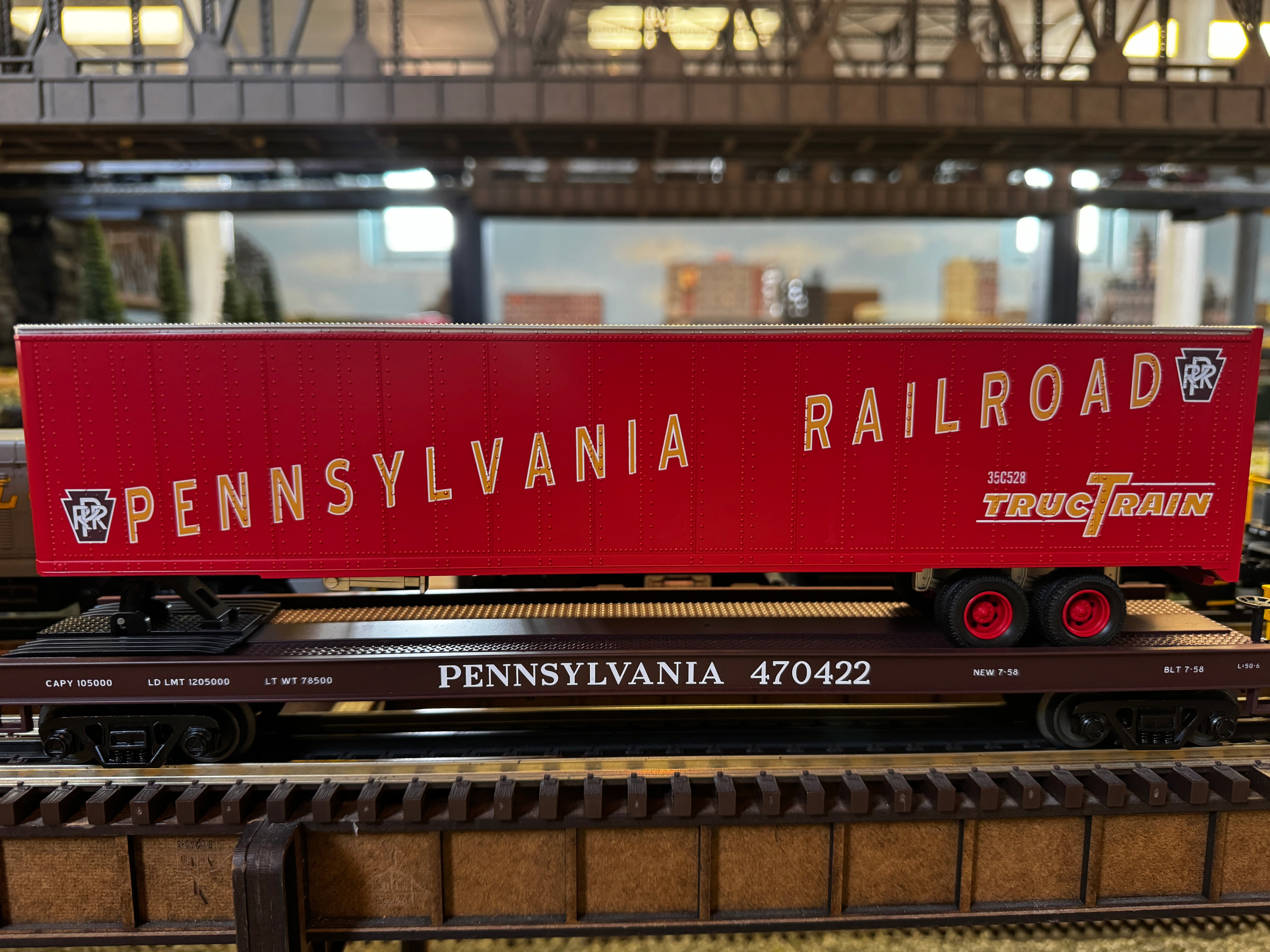 MTH 20-95652 - Flat Car "Pennsylvania" #470422 w/ 48' Trailer - Custom Run for MrMuffin'sTrains
