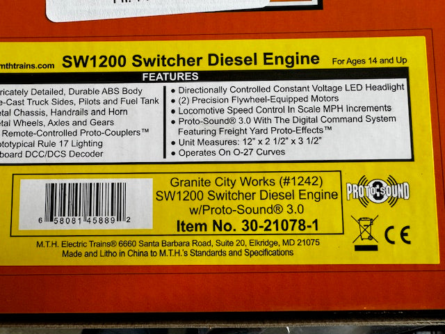 MTH 30-21078-1 - EMD NW-2 Switcher Diesel Engine "Granite City Works" #1242 w/ PS3 - Custom Run for E-Z Catch / Dixie Union Station