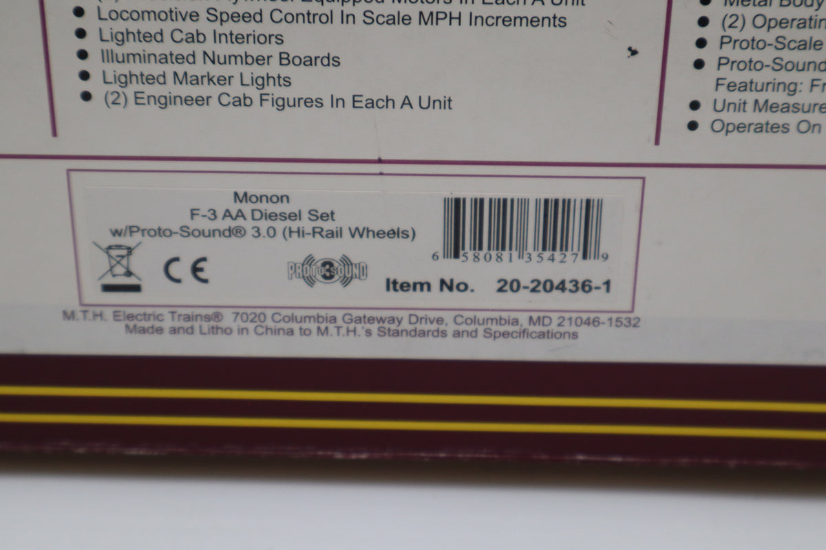 MTH 20-20436-1 Monon F-3 ABA Diesel Set-Second hand-M8473