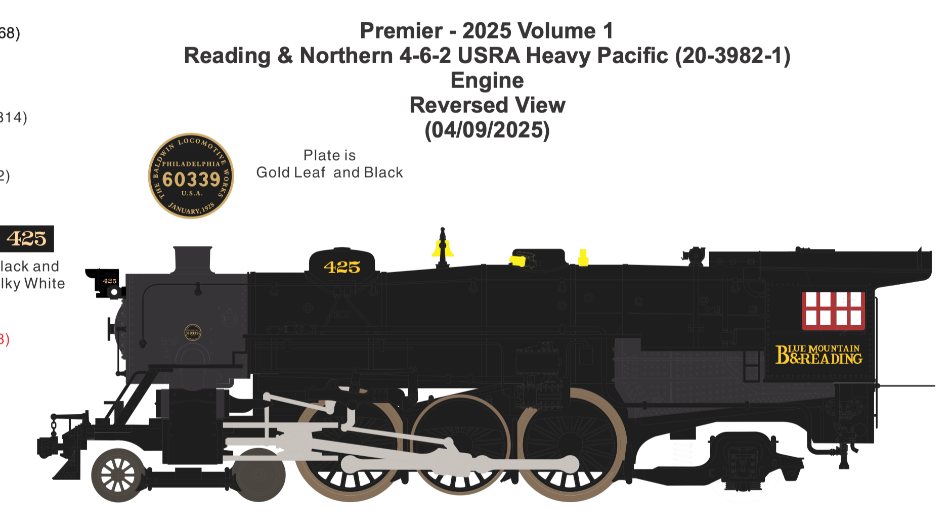 MTH 20-3982-1 - 4-6-2 USRA Heavy Pacific Steam Engine "Reading Blue Mountain & Northern" #425 w/ PS3 - Custom Run for MrMuffin'sTrains