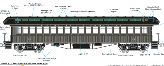 MTH 20-62173 - Premier - 64’ Woodsided Coach Car "Louisville & Nashville" - Custom Run for MrMuffin'sTrains