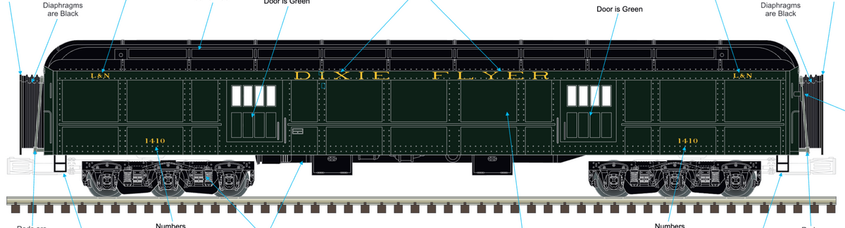 Atlas O - Premier - 70" Madison Heavyweight Passenger Car “Dixie Flyer" (8-Car) - Custom Run for MrMuffin'sTrains - MrMuffin'sTrains