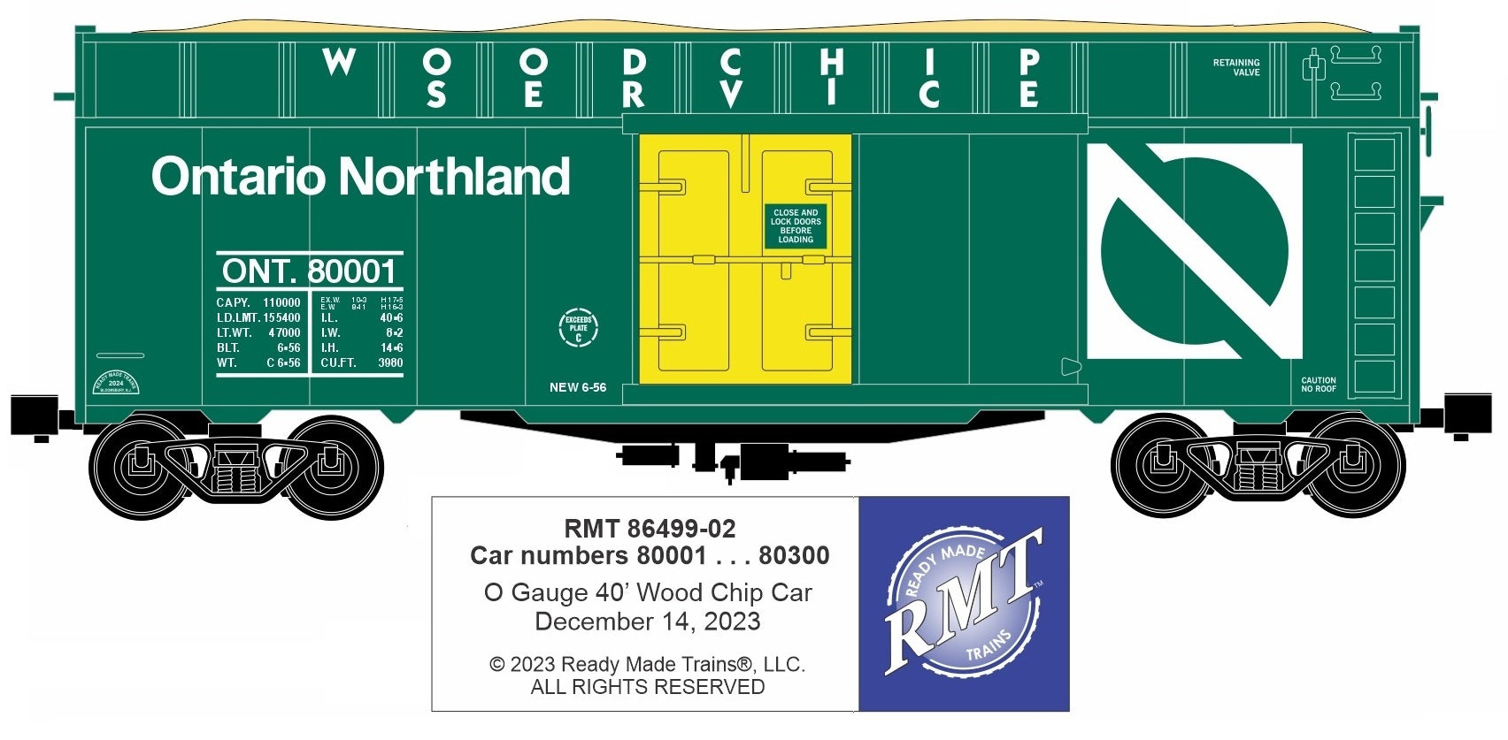Ready Made Trains RMT-86499-02 - 40' Woodchip Car "Ontario Northland"