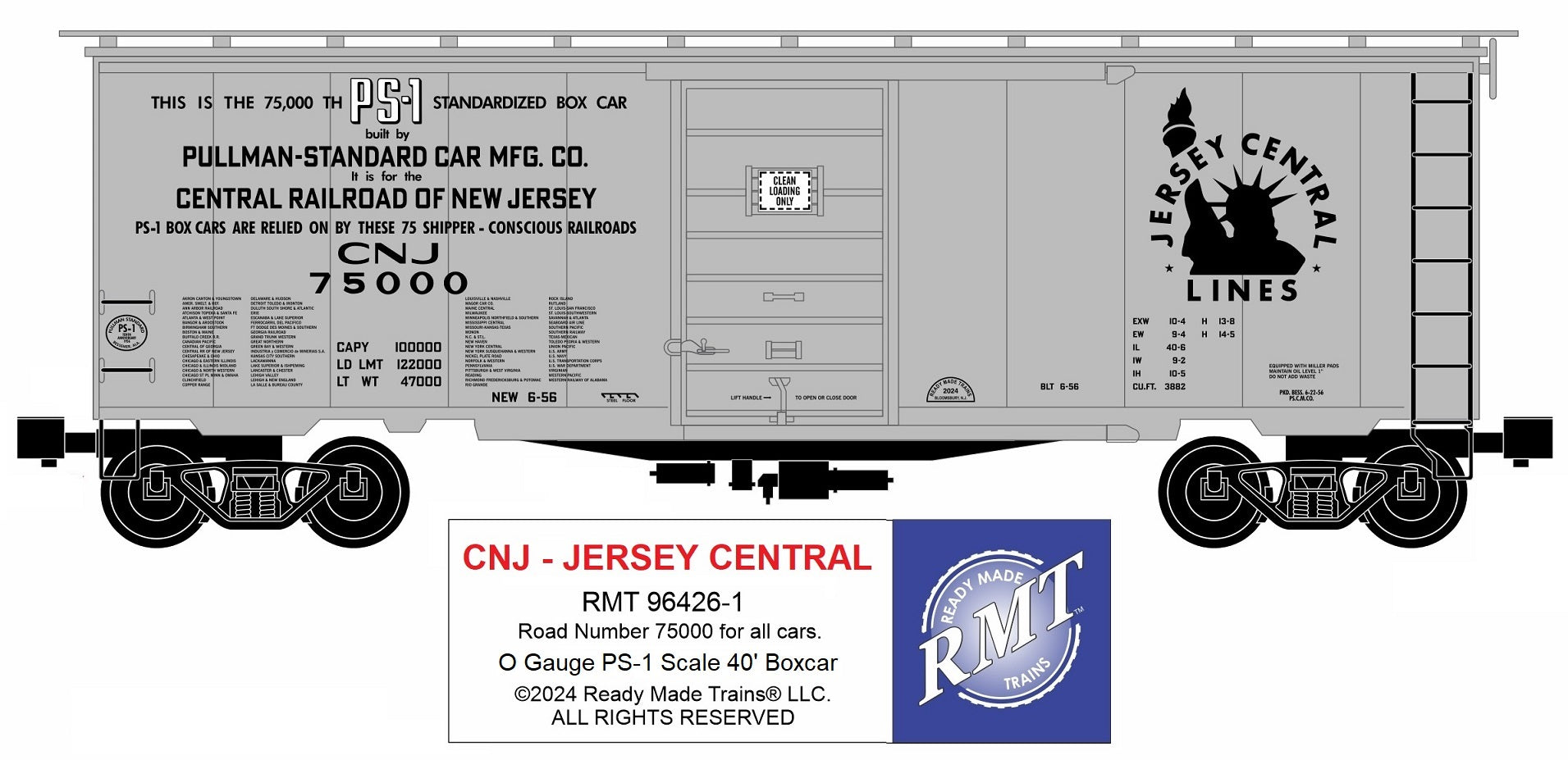 Ready Made Trains RMT-96426-1 - 40" PS-1 Boxcar "Central New Jersey" #75000