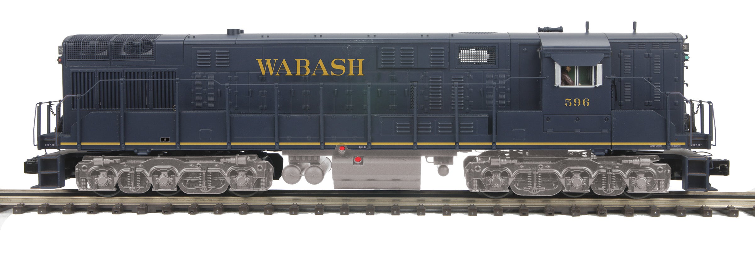 MTH 20-21704-1 - FM Train Master Diesel Engine "Wabash" #596 w/ PS3 (Hi-Rail Wheels) - Custom Run for MrMuffin'sTrains