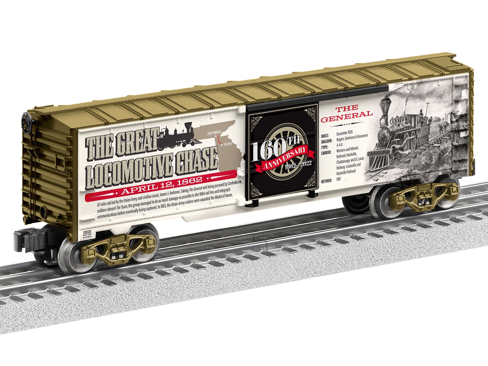 Lionel 2238020 - 160th Anniversary Boxcar "The Great Locomotive Chase"