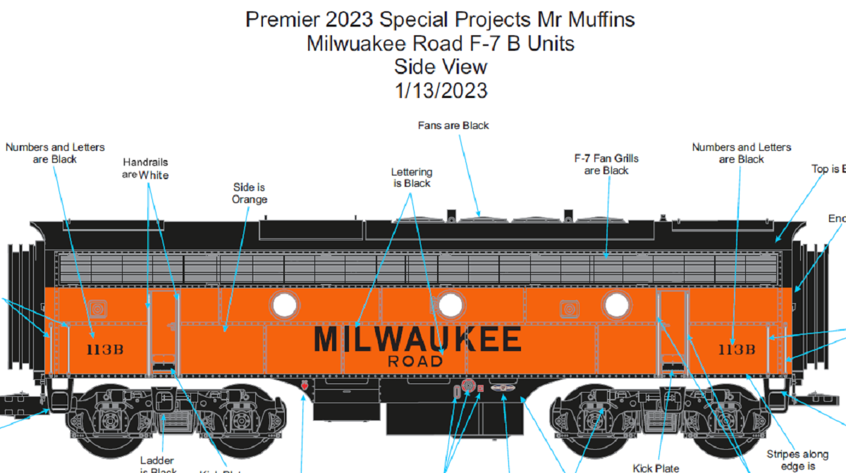 MTH 20-21825-3 - F-7 B Unit Diesel Engine "Milwaukee Road" #113B (Unpowered) - Custom Run for MrMuffin'sTrains