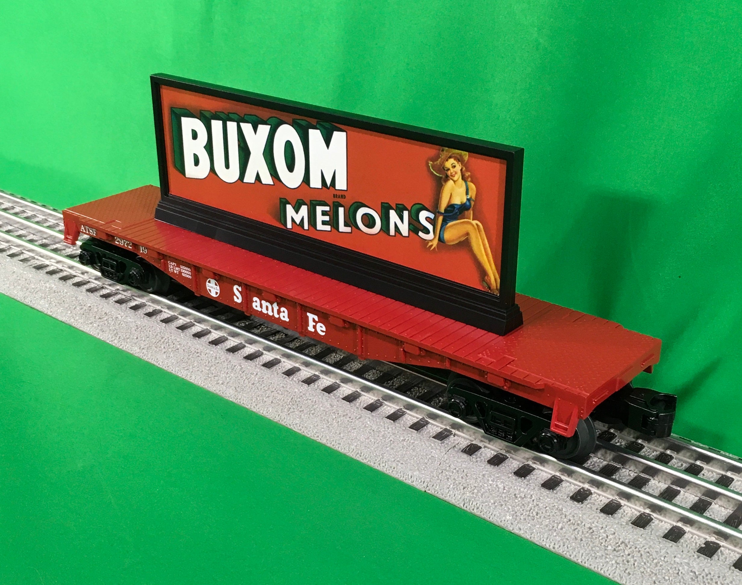 MTH 30-76858 - Flat Car "Santa Fe" #297219 w/ Billboard (Buxom Mellons)