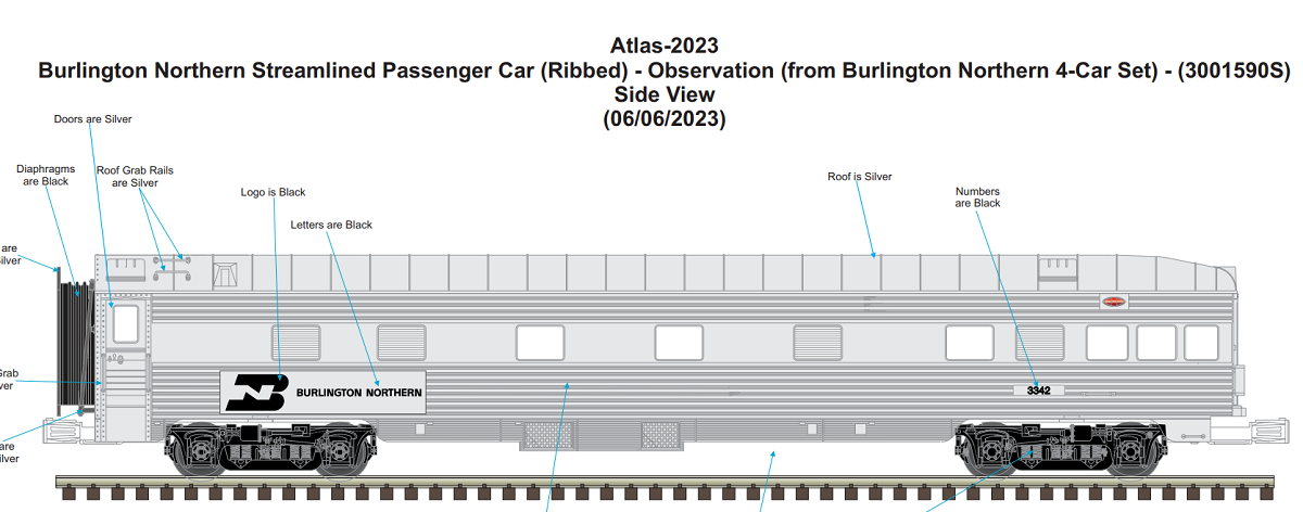 Atlas O 3001590S - 70' Streamlined Passenger Set "Burlington Northern" (5-Car) - Custom Run for MrMuffin'sTrains
