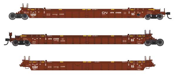 Walthers HO 910-55820 - Mainline - NSC Articulated 3-Unit 53' Well Car "Canadian National" #676008 (GTW)
