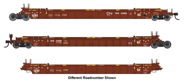 Walthers HO 910-55822 - Mainline - NSC Articulated 3-Unit 53' Well Car "Canadian National" #676104 (GTW)