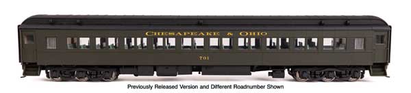 Walthers HO 920-42731 - Proto - 82' Pullman-Built Heavyweight Paired-Window Lighted Coach Passenger Car "Chesapeake & Ohio" #708 (Green)