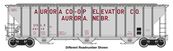 Walthers HO 920-106180 - Proto - 55' Evans 4780 Covered Hopper "Aurora Coop" #26129 (USLX)