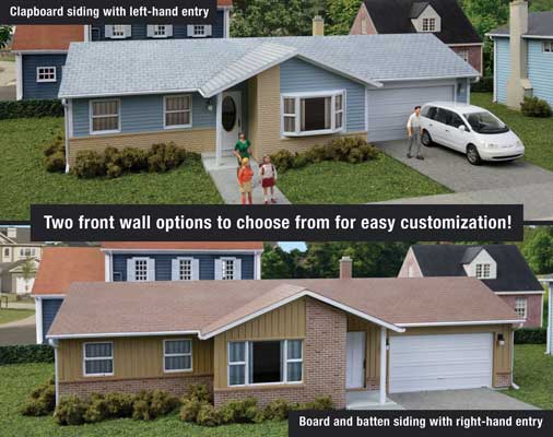 Walthers HO 933-4155 - Cornerstone - Ranch House w/ Attached 2-Car Garage Building Kit