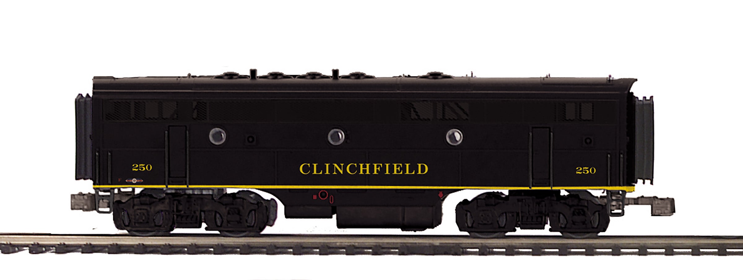 MTH 20-21827-1 - F-7 A/B Diesel Engine Set "Clinchfield" (Black Scheme) w/ PS3 (Hi-Rail Wheels) - Custom Run for MrMuffin'sTrains