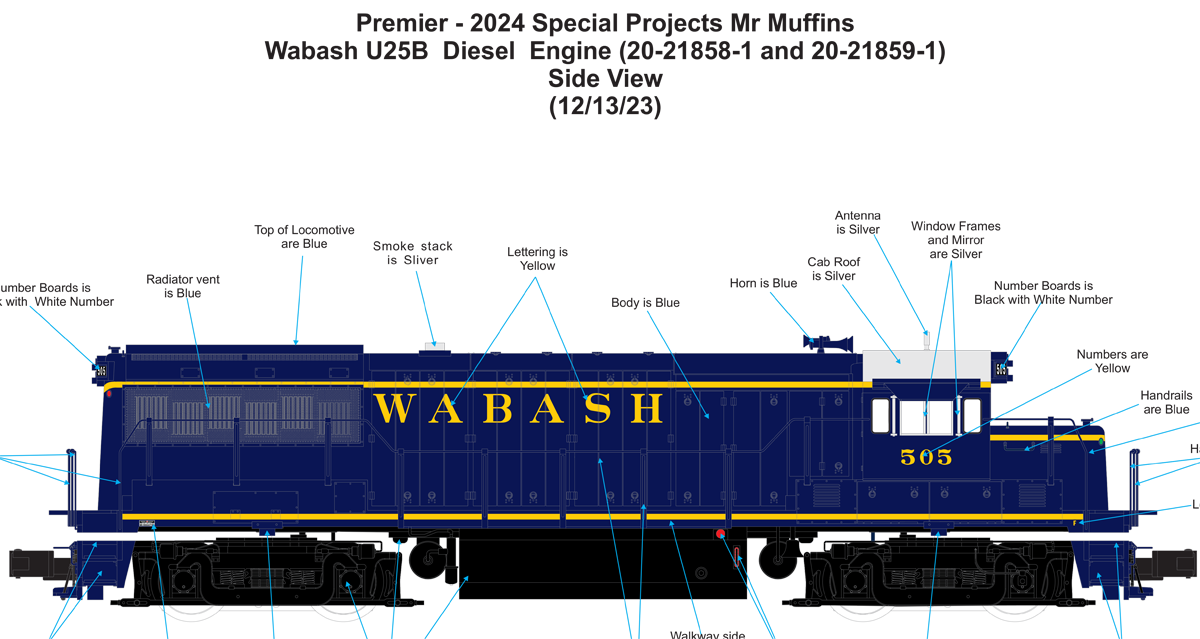 MTH 20-21858-1 - U25B Diesel Engine "Wabash" #505 w/ PS3 - Custom Run for MrMuffin'sTrains