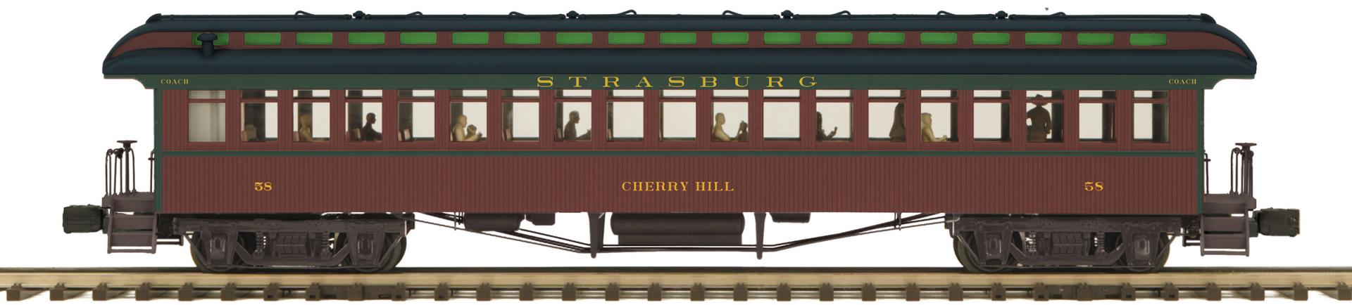 MTH 20-62104 - 64’ Woodsided Coach Car "Strasburg" #58 Huber Leath