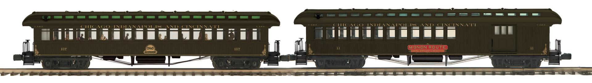 MTH 20-62168 - Premier - 64’ Woodsided Passenger Set "Monon" (2-Car) - Custom Run for MrMuffin'sTrains