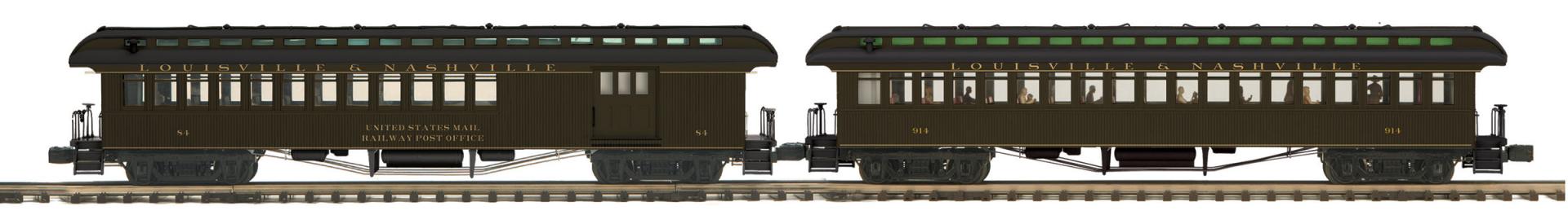 MTH 20-62172 - Premier - 64’ Woodsided Passenger Set "Louisville & Nashville" (2-Car) - Custom Run for MrMuffin'sTrains