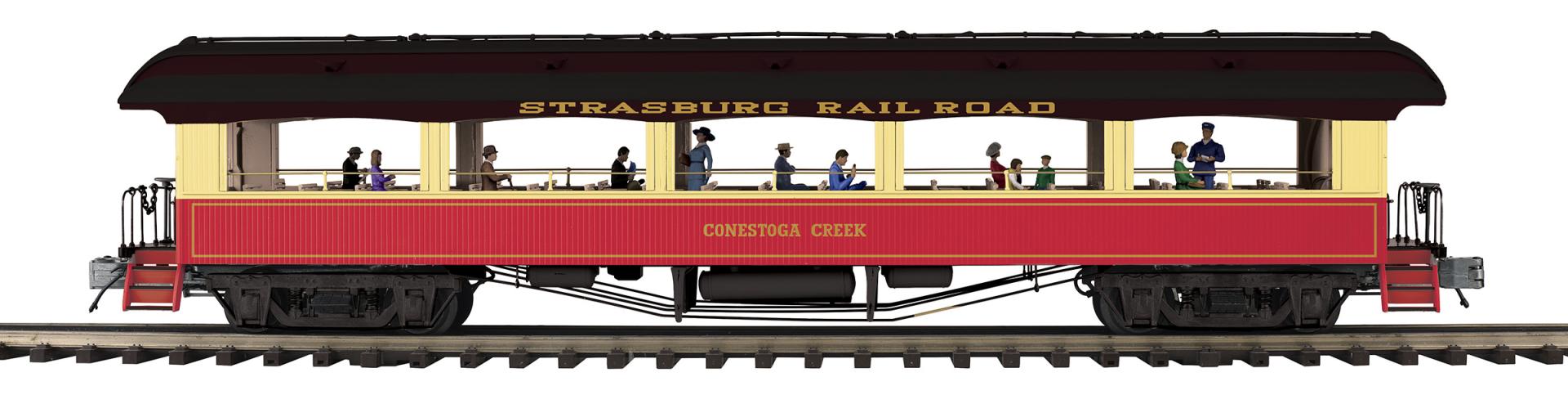 MTH 20-62189 - 64’ Open Air Woodsided Coach Car "Strasburg" #Conestoga Creek
